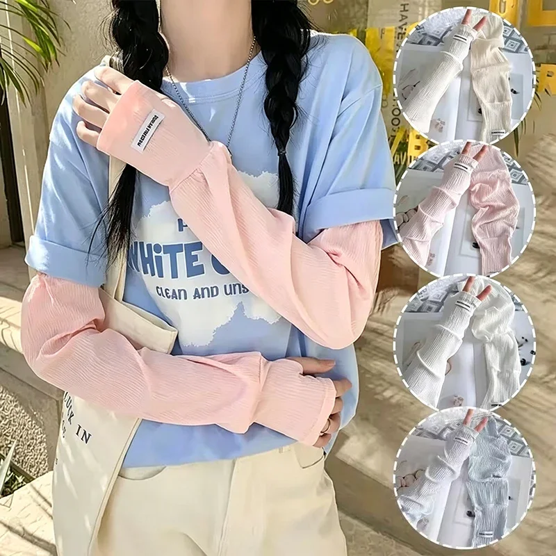Fingerless Glove Knit - 여름용 루즈핏 아이스 실크 자외선 차단