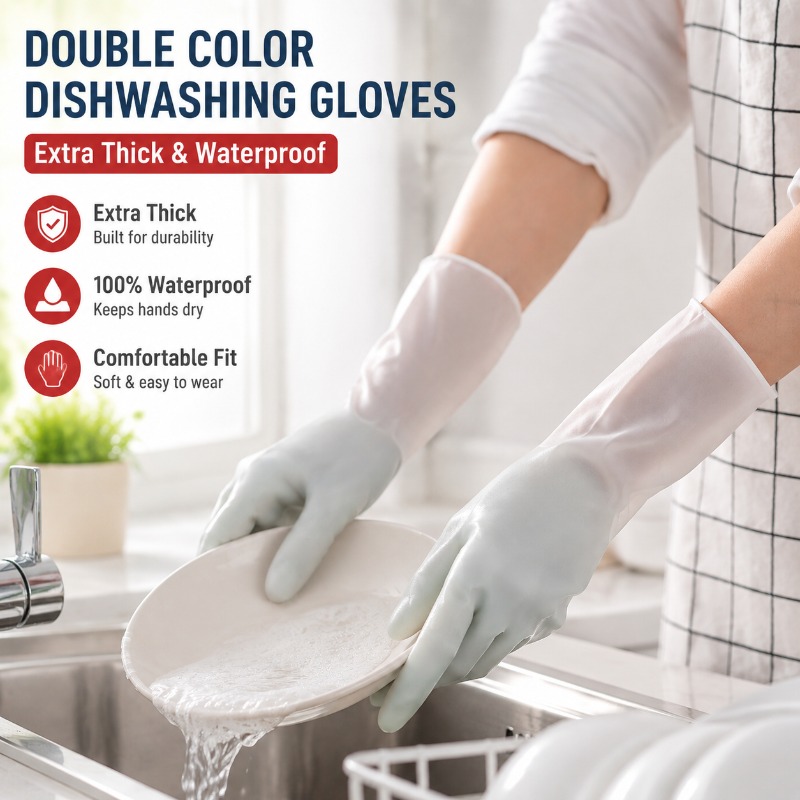 Dish Glove Rubber - PVC 이중 색상 설거지 장갑, 특대형