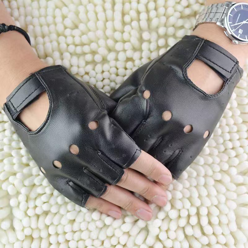 Leather Driving Glove - 남성 유니섹스 인조 가죽 반 손가락