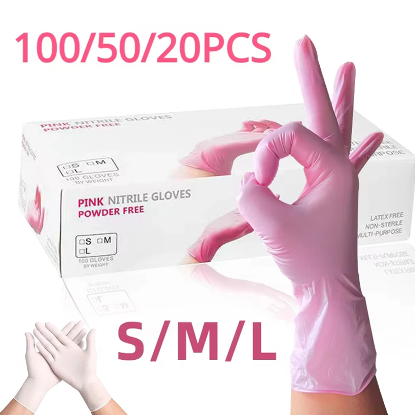 Latex Disposable Glove - 100/50/20PCS 라이트 핑크 화이트 일회용 니트릴