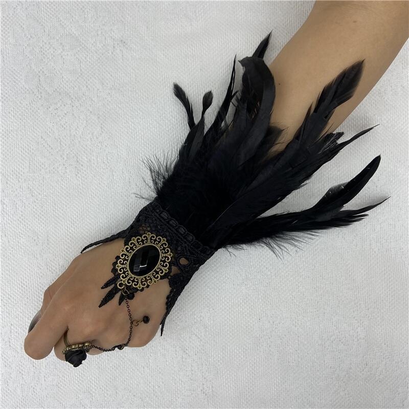 Motorcycle Glove Knuckle - 할로윈 깃털 레이스 장갑 핑거리스 미튼