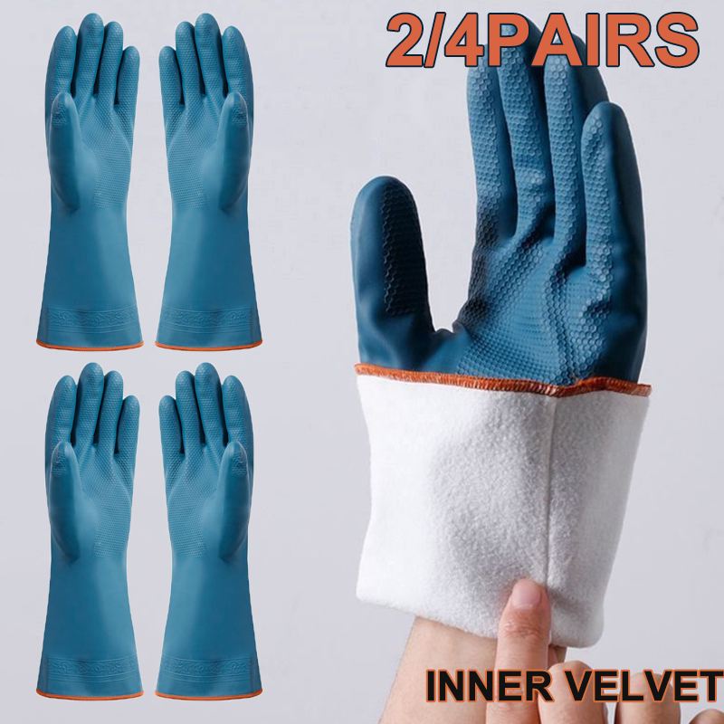 Rubber Glove Cleaning - 2/4 쌍 양털 두꺼운 청소 장갑과