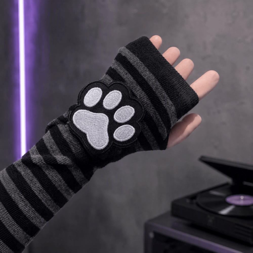 귀여운 고양이 발톱 줄무늬 패턴 핑거리스 장갑 블랙 롱 - Fingerless Glove Knit 리뷰 및 가격
